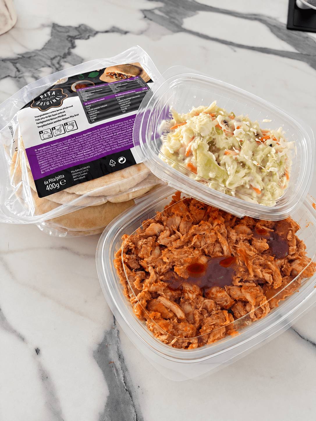Pulled chicken in het pitapakket